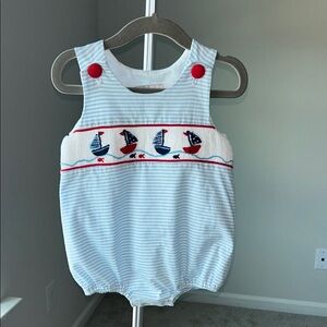 Blue and White Striped Baby Bubble 18 months Like New